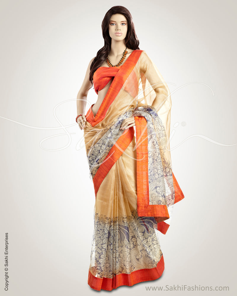 MSO-4416 Cream & Orange Pure Silk Kota Saree