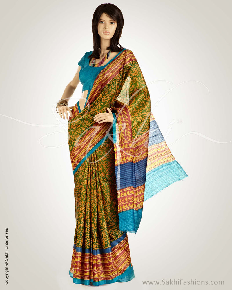 MSM-20869 Green & Multi Tussar Silk Saree