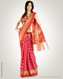 MSM-23629 - Pink & Orange Pure Silk Saree
