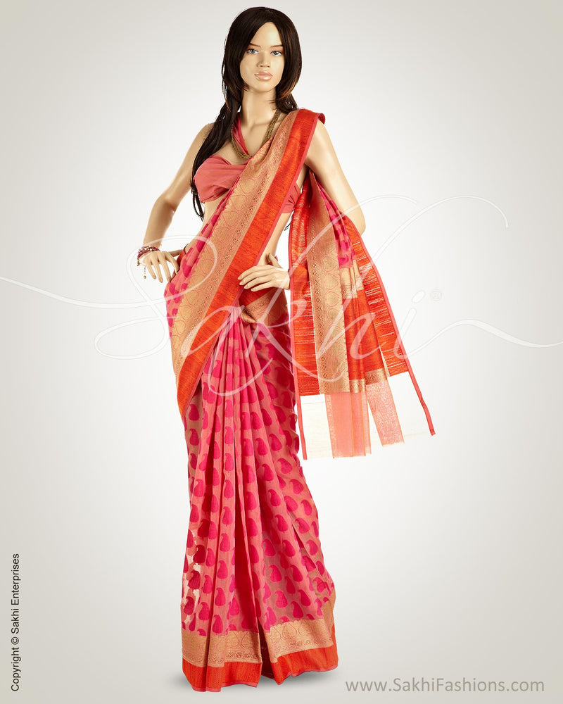 MSM-23629 - Pink & Orange Pure Silk Saree