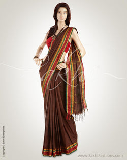 MSM-25365 - Brown & Multi Pure Silk Saree