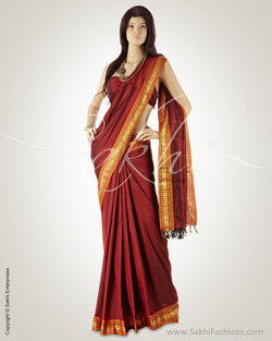 MSM-25367 - Maroon & Gold Pure Silk Saree