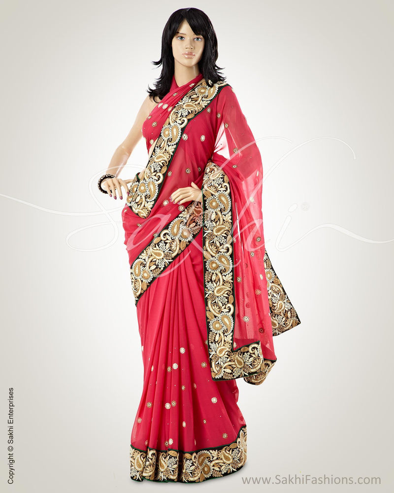 MSM-30894 - Pink & Black Faux Georgette Saree