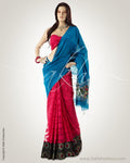 MSM-6953 - Blue & Pink Pure Tussar Silk Saree