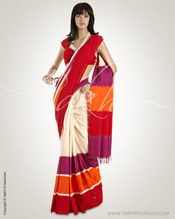 MSM-7181 White & Multi Pure Cotton Saree