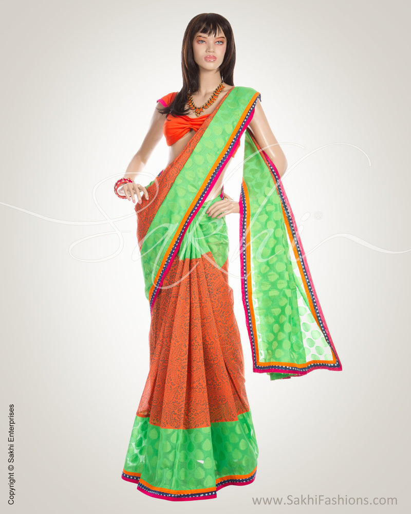 MSN-10079 Orange & Multi Cotton & Silk Saree