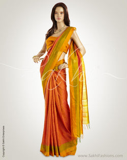 MSN-10552 - Orange & Multi Pure Silk Saree