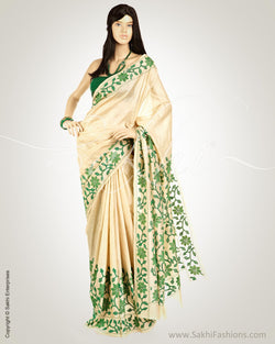 MSN-10563 - Beige & Green Tussar Silk Saree