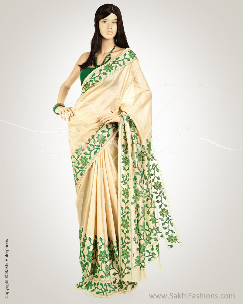 MSN-10563 - Beige & Green Tussar Silk Saree