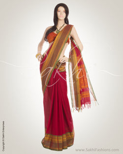 MSN-1060 - Maroon & Multi Cotton Saree