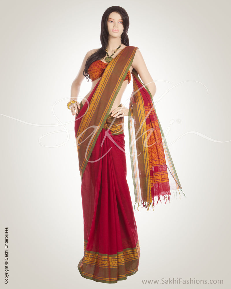 MSN-1060 - Maroon & Multi Cotton Saree