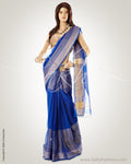MSN-10856 - Blue & Gold Pure Organza Silk Saree