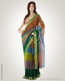 MSN-11413 - Multi & Green Silk & Cotton Saree