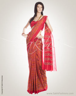 MSN-11415 - Red & Multi Cotton Silk Saree