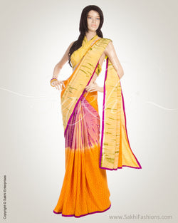 MSN-11894 Yellow & Pink Pure Crepe Silk Saree