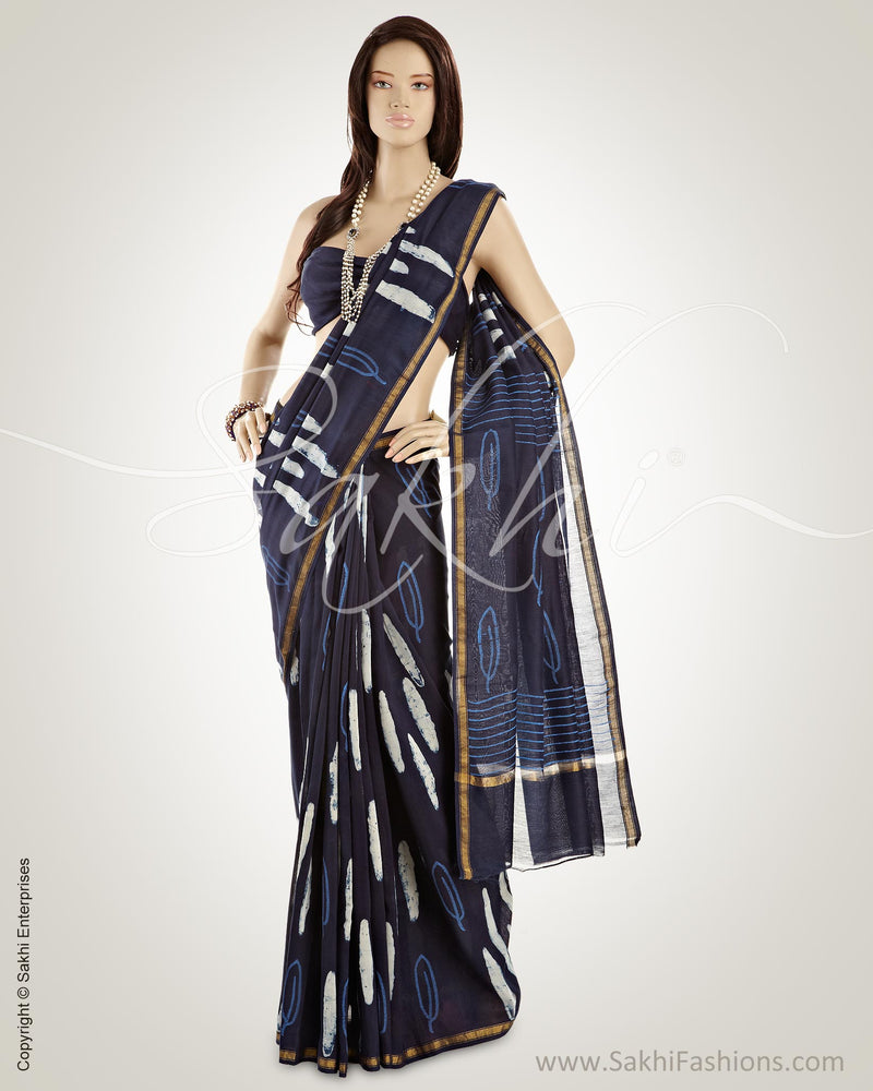 MSN-13649 Blue & White Pure Chanderi  Saree