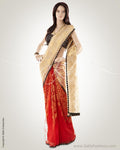 MSN-14228 - Cream & Red Net Saree