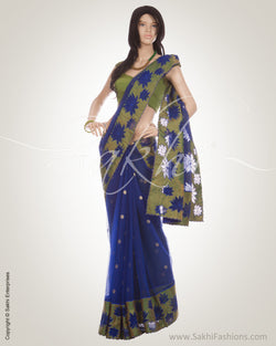 MSN-14782 - Blue & Green Banaras Net Saree