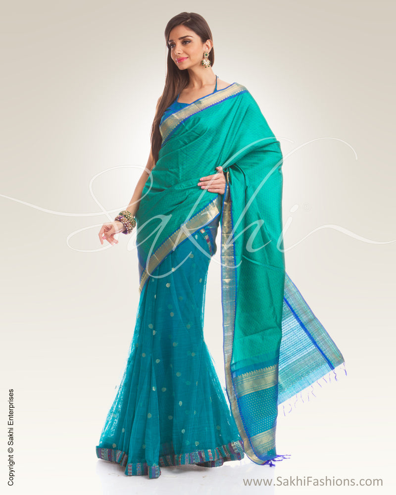 SR-0464 Blue & Green Kanchivaram Silk Saree