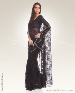 SR-0472 Black French Lace Saree