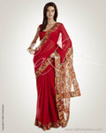 MSO-10121 - Red & Gold Pure Chiffon Silk Saree