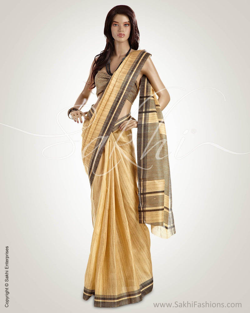 MSO-11222 - Beige & Black Blended Tussar  Saree