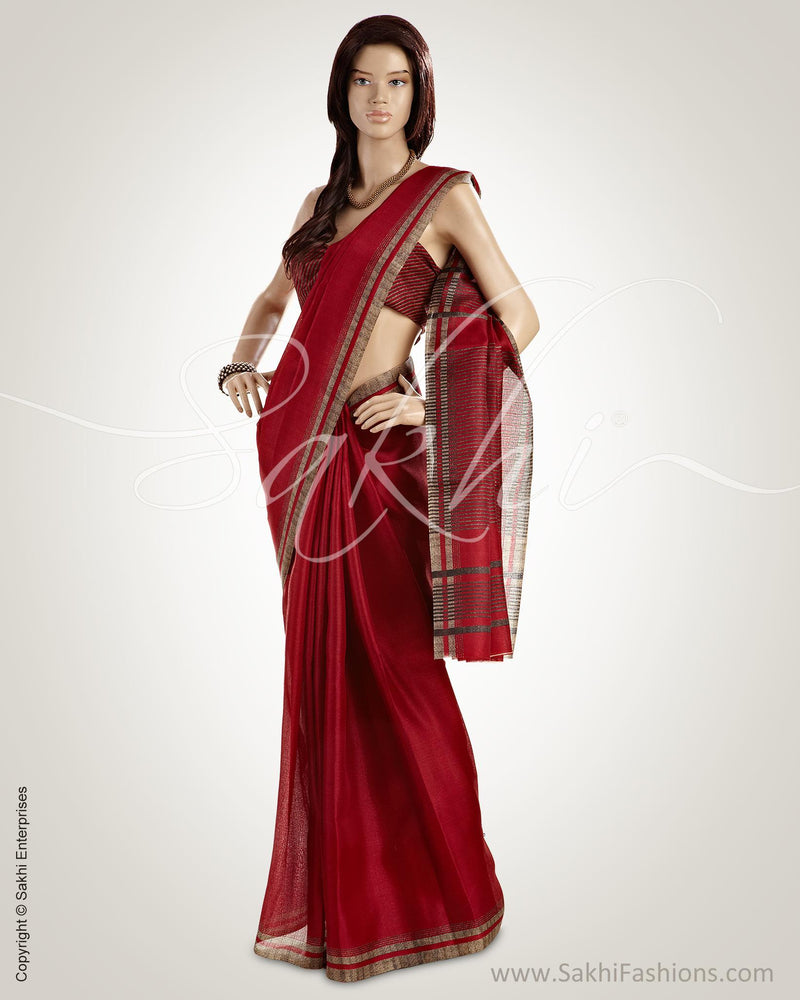 MSO-11228 - Red & Black Blended Tussar  Saree