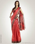 MSO-11242 - Peach & Black Blended Tussar  Saree