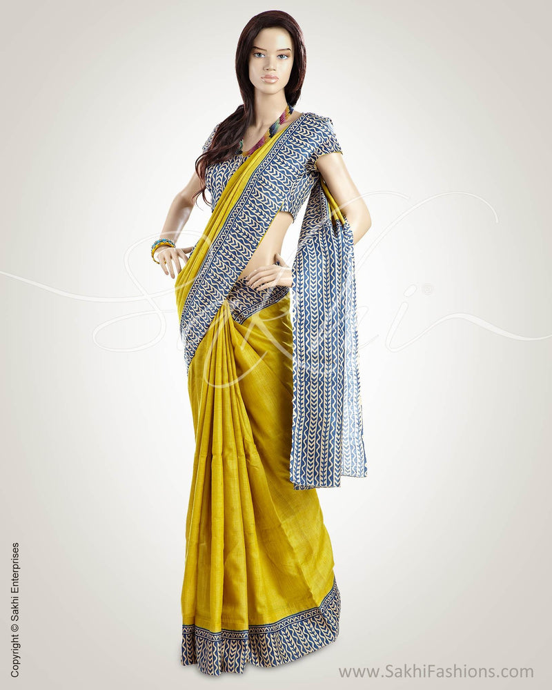 MSO-12306 - Yellow & Blue Pure Tussar Silk Saree