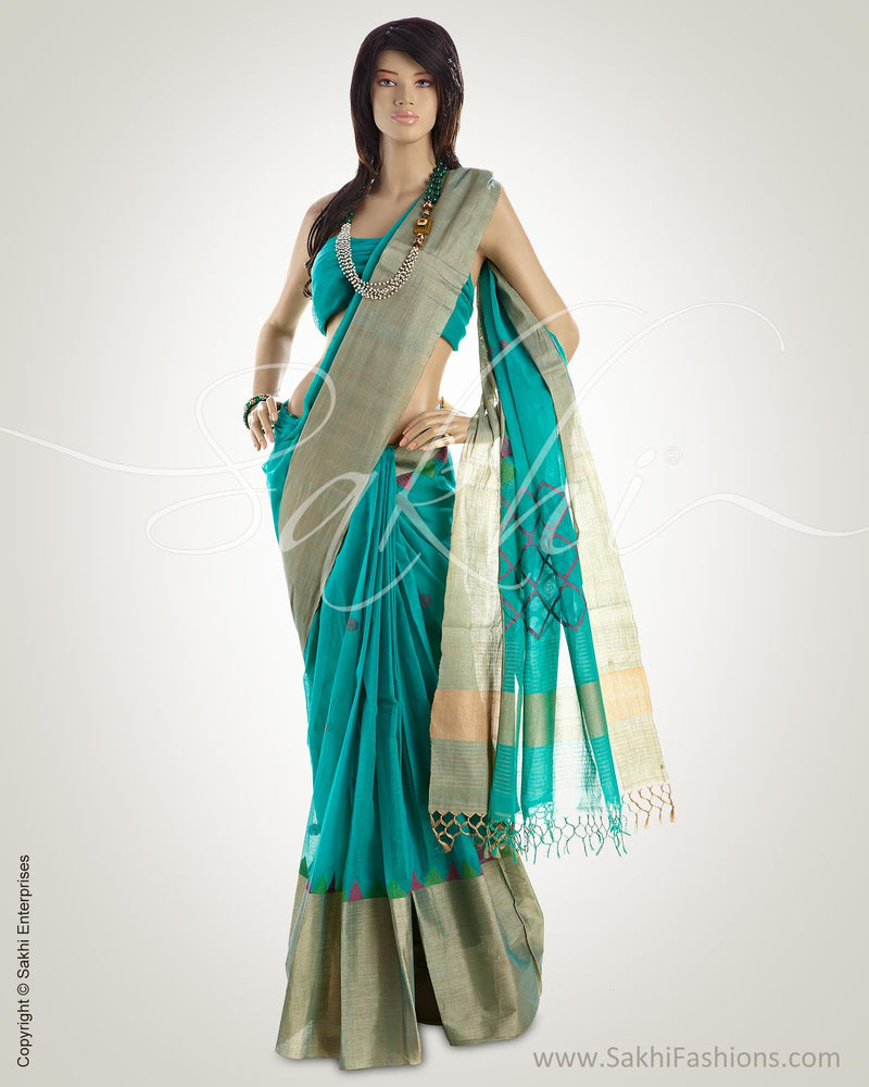MSO-1618 - Blue & Beige Pure Cotton Saree