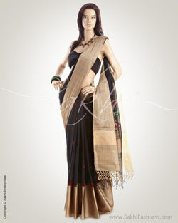 MSO-1621 - Black & Beige Pure Cotton Saree