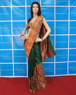 MSO-17093 - Green & Orange Pure Kanchivaram Silk Saree