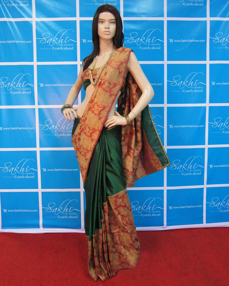 MSO-17093 - Green & Orange Pure Kanchivaram Silk Saree