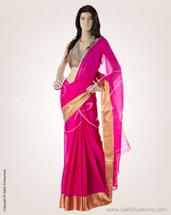 MSO-17633 - Pink & Gold Pure Chiffon Silk Saree