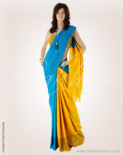 MSO-2337 - Yellow & Blue Pure Kanchivaram Silk Saree