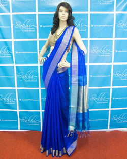 MSO-23776 - Blue & Silver Pure Tussar Silk Saree