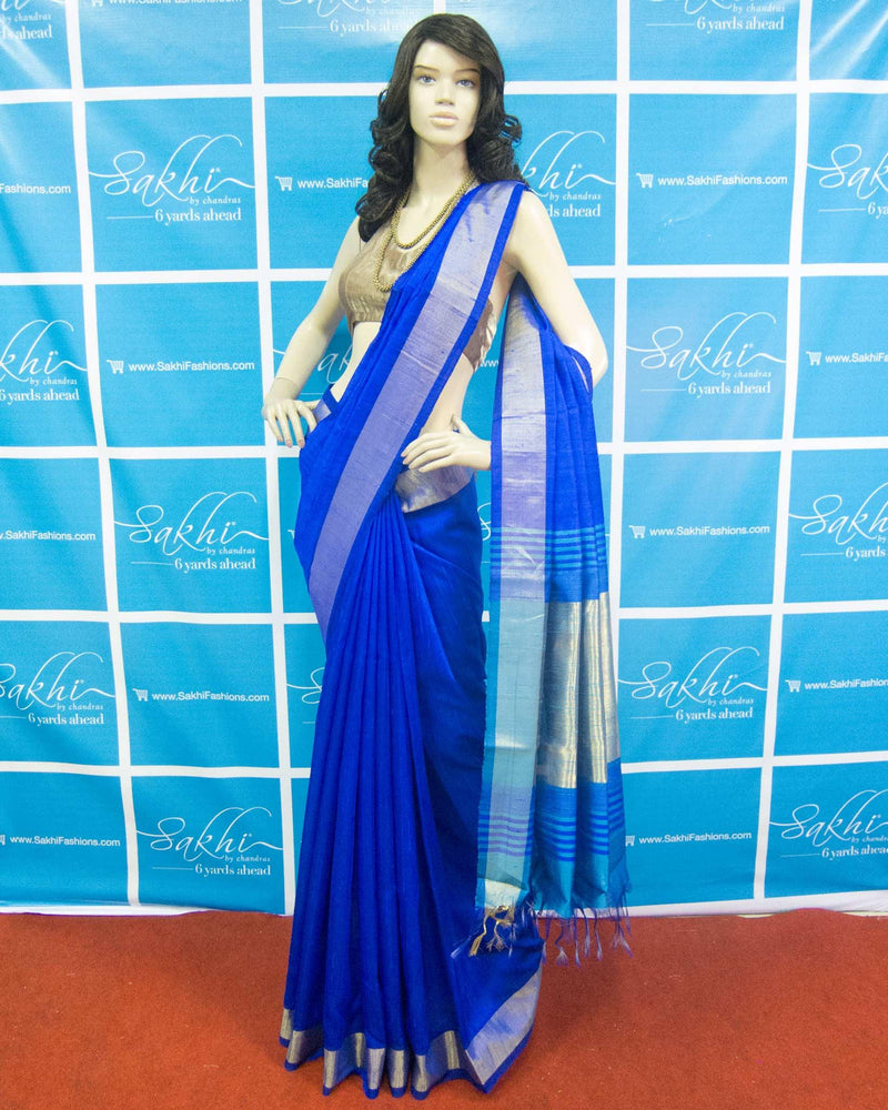 MSO-23776 - Blue & Silver Pure Tussar Silk Saree