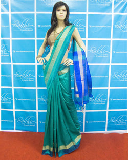 MSO-23790 - Green & Blue Pure Tussar Silk Saree