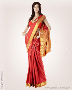 MSO-24492 - Red & Mustard Pure Kanchivaram Silk Saree
