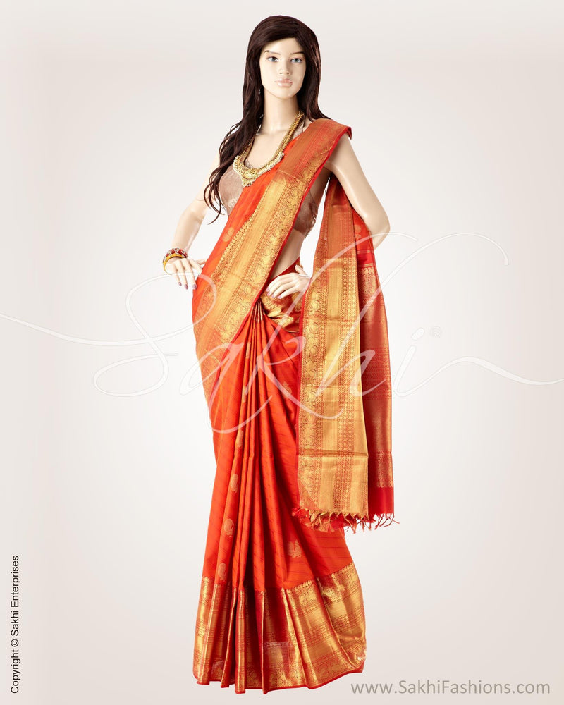 MSO-24496 - Orange & Gold Pure Kanchivaram Silk Saree