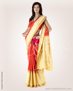 MSO-24498 - Cream & Multi Pure Kanchivaram Silk Saree