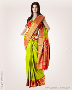 MSO-24499 - Green & Red Pure Kanchivaram Silk Saree