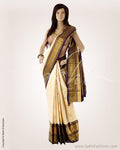 MSO-24500 - Cream & Purple Pure Kanchivaram Silk Saree