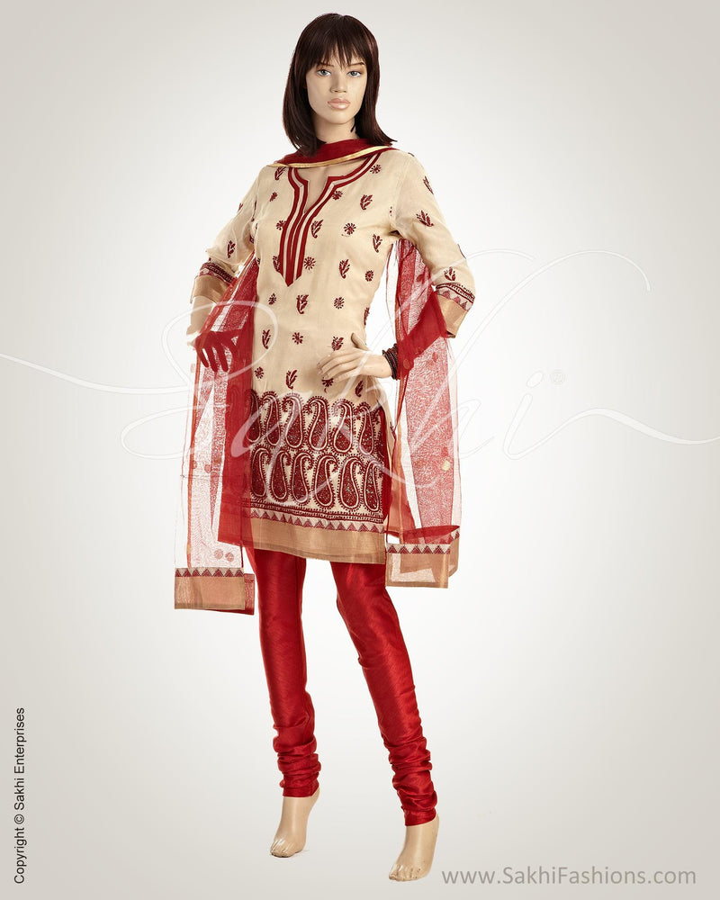 MSO-2702 - Cream & Red Supernet Salwar
