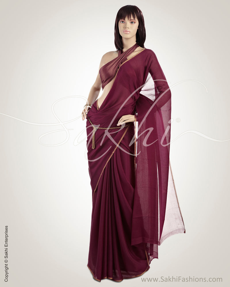 MSO-2746 Brown & Gold Pure Crepe Silk Saree