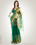 MSO-3100 Green & Gold Pure Organza Silk Saree