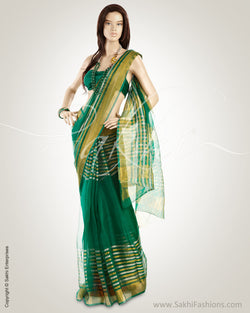 MSO-3100 Green & Gold Pure Organza Silk Saree