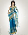 MSO-3131 Blue & Gold Pure Organza Silk Saree