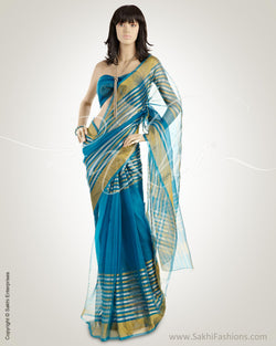 MSO-3131 Blue & Gold Pure Organza Silk Saree
