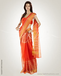 MSO-3161 Orange & Gold Pure Organza Silk Saree